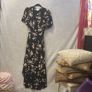 Blue & Cream Floral Flutter Sleeve Wrap Sundress